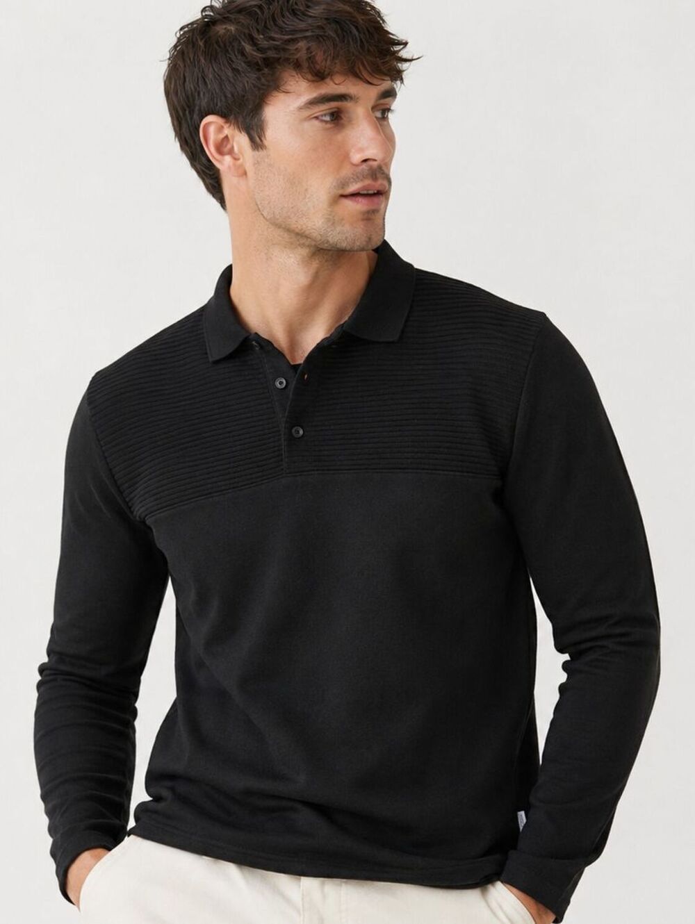 Peter Werth London $125 Small Black Mixed Knit Chessum Long Sleeve Polo Shirt